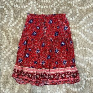 Merokeety Red Floral Boho Skirt